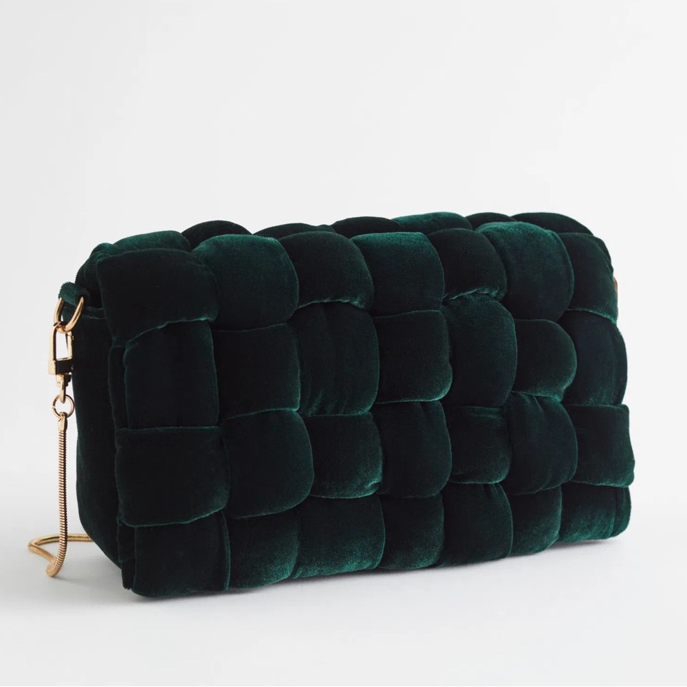 & OTHER STORIES Quilted Velvet Clutch Bag - Dark Green